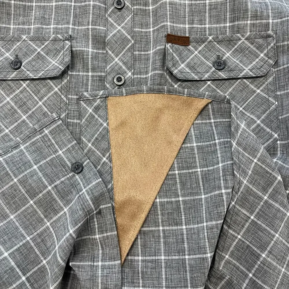 Orvis Shirt Print Tech Gray White Windowpane Mens XL Button Up Fishing Hiking - Picture 11 of 11